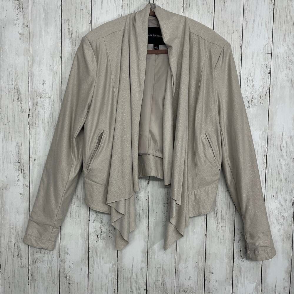 Rock & Republic Draped Open Front Cardigan Shimmer Medium Waterfall Asymmetrical
